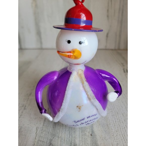 Red Hat Society AS IS glass snowman purple coat ornament Xmas - Picture 2 of 11